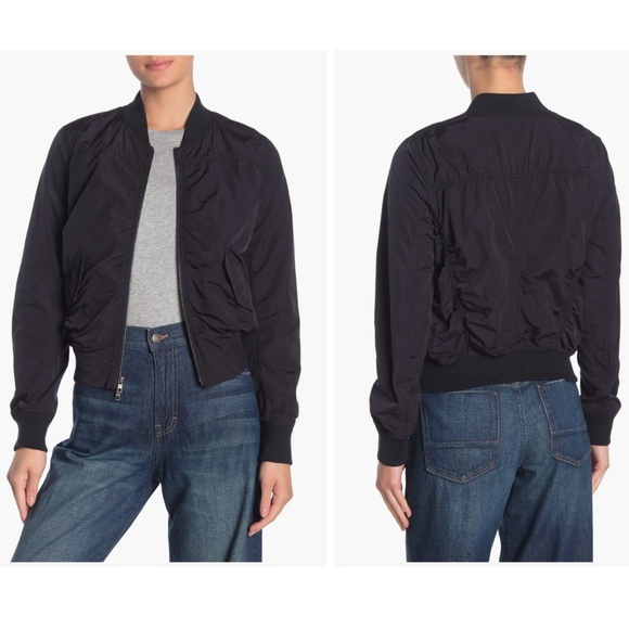 Vince Washed Shrunken Bomber Jacket Dark Navy Blue Women's Size Large - Picture 1 of 10